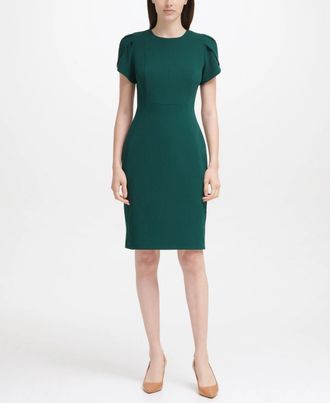 Calvin Klein Dress Malachite Green Crepe Tulip Sleeve Sheath FROG146