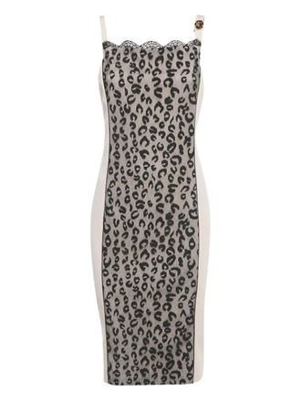 Cavalli leopard-print mesh midi dress - Pink