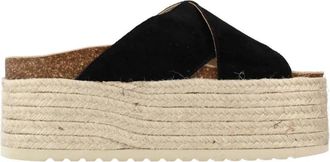 Yellow Jute Sleehak Sandalen - Dames - Sleehakken - Zwart - 39 EU - Jute - Schoenen