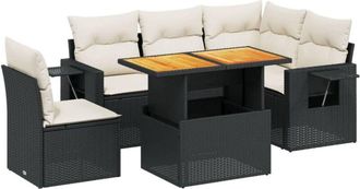 vidaXL Set De Sof&aacute;s De Jard&iacute;n 6 Piezas Y Cojines Rat&aacute;n Sint&eacute;tico Negro Vidaxl