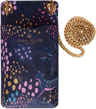 Sara Miller Phone Crossbody Pouch, Wallet with Card Holders, Womens Travel Bag with Chain Strap, Midnight Leopard Blue