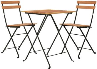 vidaXL 3 Piece Folding Bistro Set Solid Wood Teak and Steel Vidaxl