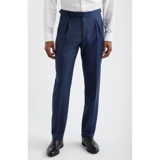 Zanella Danny Pleated Solid Wool Dress Pants in Blue at Nordstrom, Size 34