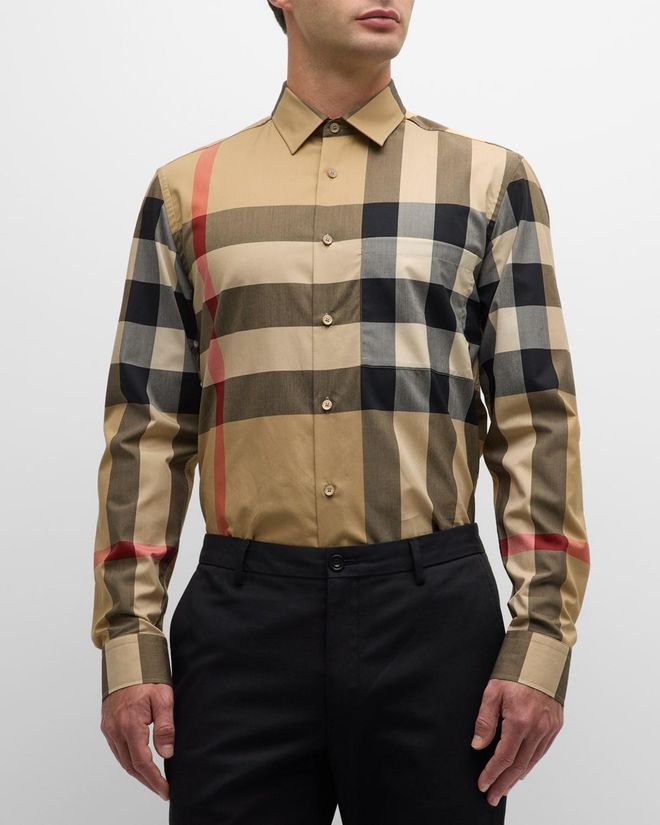 Tシャツ・カットソー Burberry FW25 M:SUMMERTON:146512:A7028 (8071445 A7028) Burberry Mens Summerton Check Sport Shirt from $625.00 - on