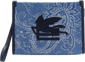 Etro Etro, Clutches, female, Blue, Size: ONE SIZE Paisley-print Logo-Embroidery Clutch Bag