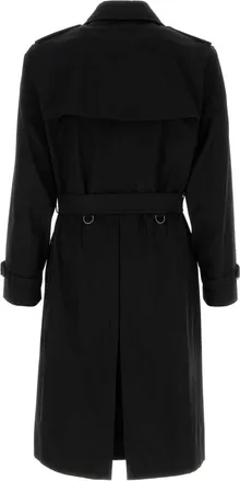 Burberry Mens Black Gabardine Heritage Kensington Trench Coat