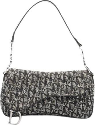 Dior Pre-owned Saddle Trotter Canvas Leather Shoulder Bag - Dames - Vintage Schoudertas - Zwart - ONE Size - Leer - Vintage