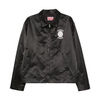 Kenzo Jassen, Heren, Zwart, L, Nylon, Paris Emblem Zipped Coach Jacket