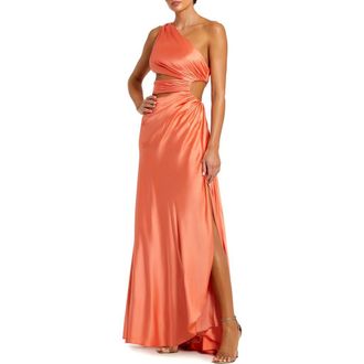 Mac Duggal Cut Out One Shoulder Satin Gown in Orange at Nordstrom, Size 2