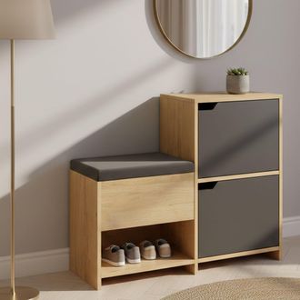 Dmora Zapatero Tokage, Mueble Para 12 Pares, 3 Compartimentos, 2 Puertas, 102x36x81h Cm Negro Antracita