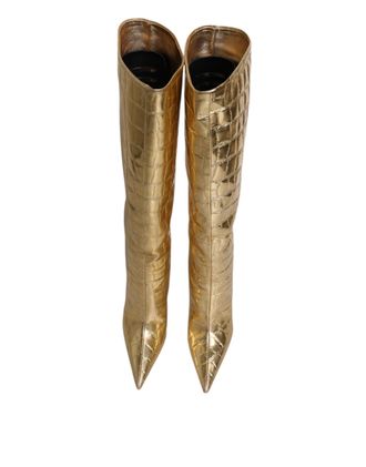 Dolce & Gabbana Womens Crocodile-Embossed Leather Stiletto Boot Gold