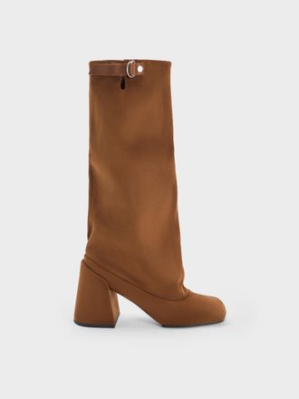 Charles & Keith Robbie Faux Suede Side-Buckle Block-Heel Knee-High Boots