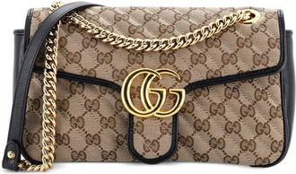 Gucci GG Marmont Flap Bag Diagonal Quilted GG Canvas with Leather Small shoulder bag - Zwart
