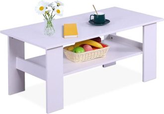 Relaxdays Relaxdays coffee table, HWD: 53.5x100x50 cm, living room table with storage shelf, modern sofa table, white