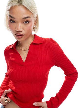 Only v-neck polo shirt in red