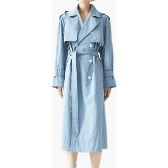 Caalo Water Resistant Hooded Trench Coat in Light Blue at Nordstrom, Size Medium