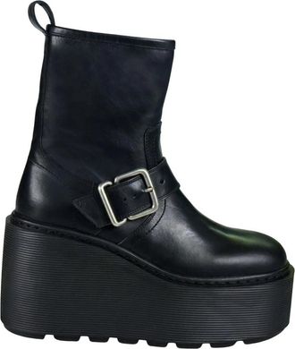 Vic Mati&eacute; F20 Zeppa Stripy Enkellaarzen - Dames - Sleehakken - Zwart - 39 EU - Leer - Schoenen