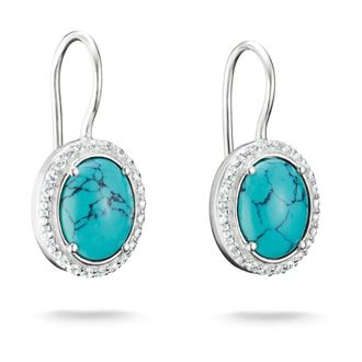 Thomas Sabo Thomas Sabo - Ovale Oorbellen met Turkooiskleurige Steen - Dames - Accessoires - Grijs - Maat: ONE Size