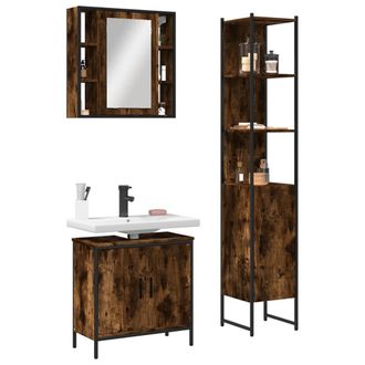 vidaXL Set De Muebles Ba&ntilde;o 3 Pzas Madera Contrachapada Roble Ahumado Vidaxl