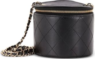 Chanel CC Round Vanity Case with Chain gewatteerde lamsleren mini-clutch - Zwart