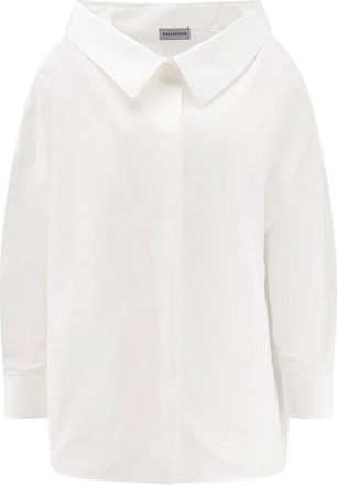 Balenciaga Overhemden, Dames, Wit, S, Katoen, Oversized Stola Shirt