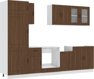 vidaXL Mueble Cocina Kalmar Roble Marr&oacute;n 8 Pzas Madera Contrachapada Vidaxl