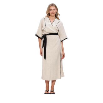 Knit-ted Maui Wikkeljurk - Dames - Jurken - Beige - Maat: M Linnen