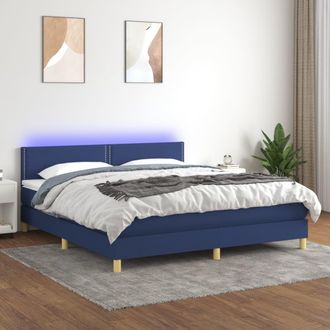 vidaXL Cama Box Spring Con Colch&oacute;n Y Led Tela Azul 180x200 Cm Vidaxl