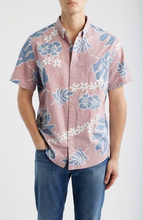 Reyn Spooner Old School Floral Short Sleeve Button-Down Cotton Sport Shirt in Vintage Red at Nordstrom, Size X-Large