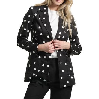 Isaac Mizrahi New York Cotton Sateen Blazer in Black White Dot at Nordstrom, Size 10