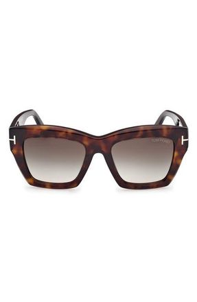 Tom Ford Luna 52mm Gradient Butterfly Sunglasses in Dark Havana Eco /T Logo at Nordstrom