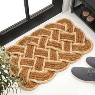 Jonathan Y Designs Maeve Classic Coastal Scalloped Basketweave Coir Indoor/Outdoor DoorMat