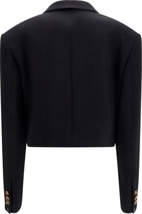 Versace Womens Cropped Wool Blazer Black Blazers & Vests