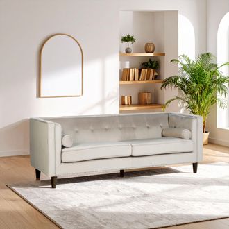 Premier Housewares Interiors By Premier Velvet Uphoplstered 3 Seat Velvet Sofa, Durable Three Seater Sofa, Versatile Button Tufted Sofa in Brown