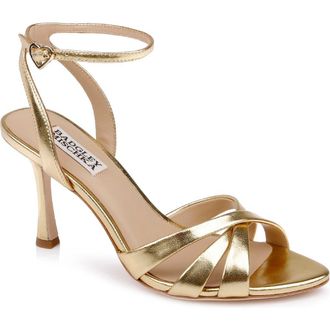 Badgley Mischka Xeilani Ankle Strap Sandal in Gold Leather at Nordstrom, Size 9.5