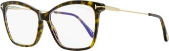 Tom Ford Womens Butterfly Blue Block Eyeglasses TF5687-B 052 Havana/Gold 56mm