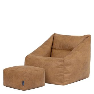 Icon Brand Puf sill&oacute;n con reposapi&eacute;s cuadrado de polipiel marr&oacute;n