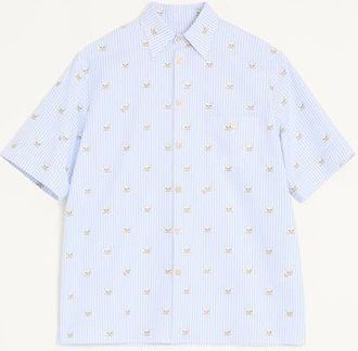 Valentino Camicia Valentino In Cotone Oxford Con Stampa Le Chat De La Maison Uomo AZZURRO/BIANCO 38