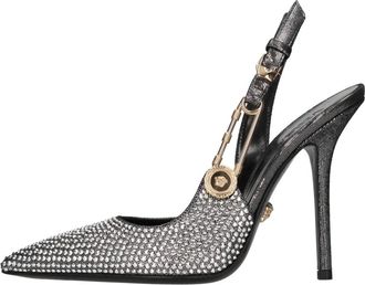 Versace Slingback Pumps met Veiligheidsspeld - Dames - Pumps - Grijs - 40 EU - Leer - Schoenen