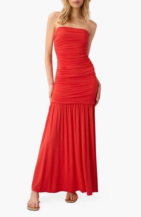 Cami NYC Waverly Strapless Drop Waist Maxi Dress in Goji at Nordstrom, Size X-Small