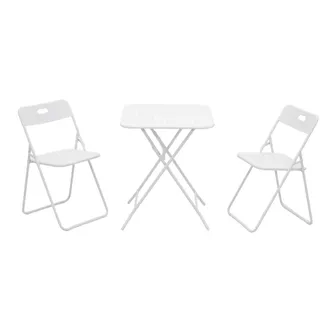 STILVORA Set Tavolo E Sedie Da Giardino Con 1 Tavolo Pieghevole E 2 Sedie Pieghevoli, Per 2 Persone, Acciaio, Bianco