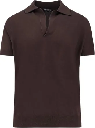 Tom Ford V-neck Knitwear, male, Brown, Size: XL Cotton Silk Tipping Polo