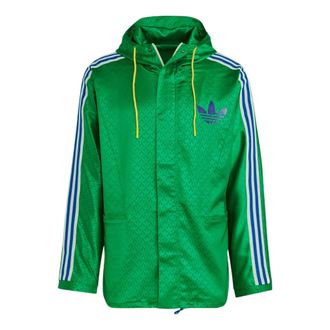 adidas originals Windbreaker Logo Printing Hooded Drawstring Sports Jacket Green IB3440