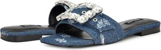 Nine West Matter Sandals M Dark Denim Stone Detail Square Toe HTAT730