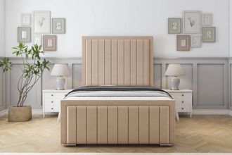 Sloomy Pemberton Plush Frame-Mattress - 50 Upholstered Headboard in Stone | Size: Double