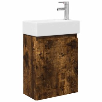 vidaXL M&oacute;dulo De Ba&ntilde;o Con Grifer&iacute;a Roble Ahumado 45,5 X 25,5 X 84 Cm Vidaxl
