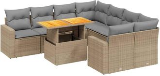 vidaXL Set De Sof&aacute;s De Jard&iacute;n 9 Pzas Con Cojines Rat&aacute;n Sint&eacute;tico Beige Vidaxl