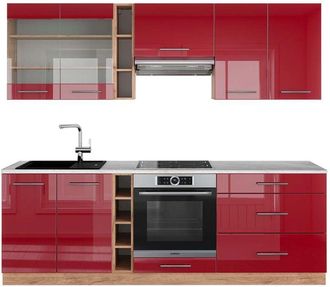 Vicco Mueble De Cocina Fame-line, Burdeos Brillo Intenso/roble Dorado, 235 Cm, Et M&aacute;rmol