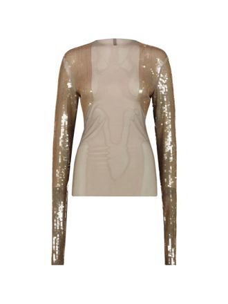 Rick Owens Beige Embellished Round Neck Top
