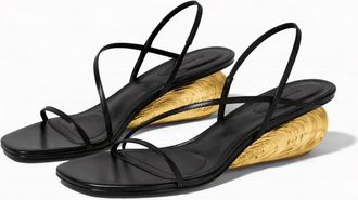 SIMKHAI Womens Bridget Shell Wedge Sandals In Black And Gold
